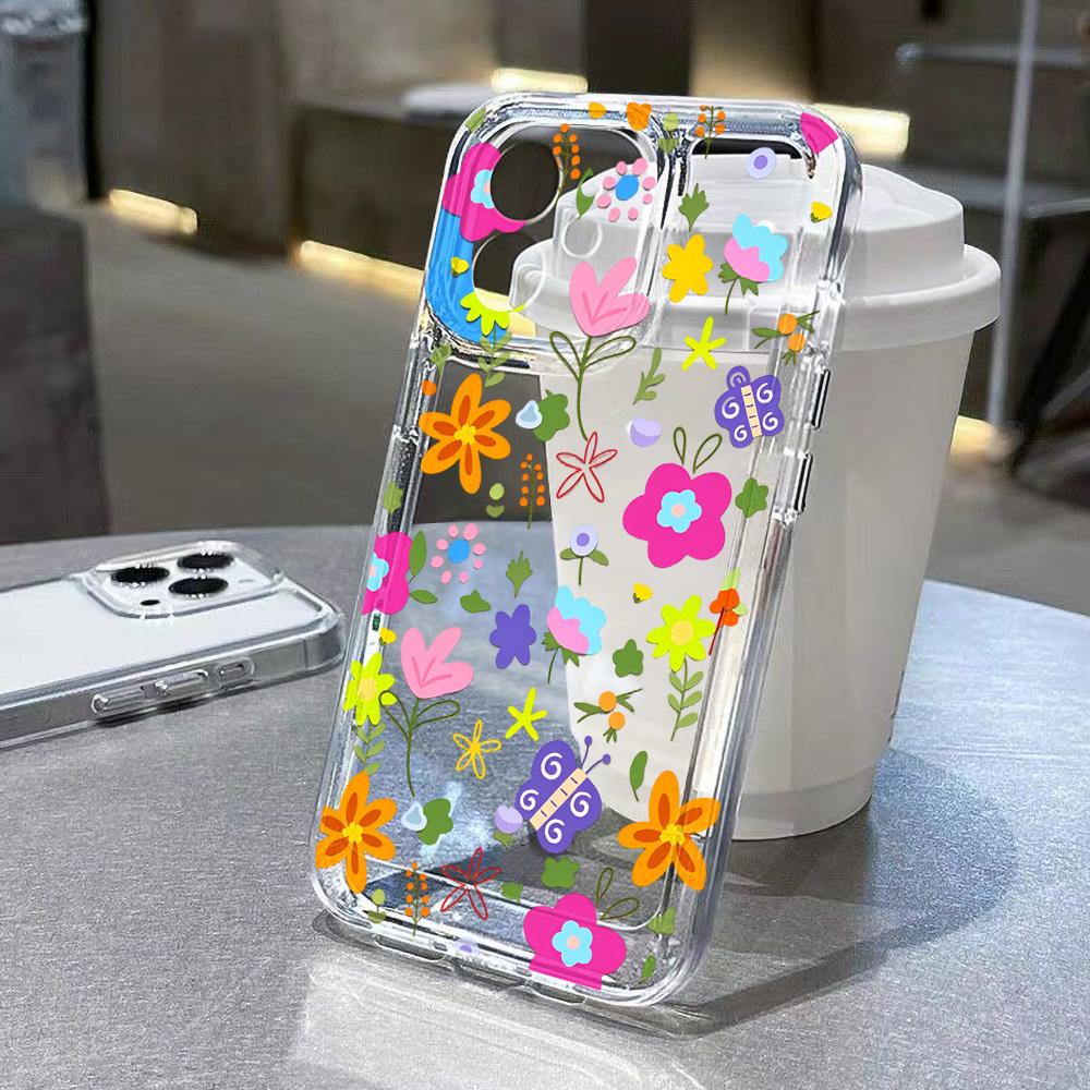Clear Shockproof Bumper Case - Colorful Flower Clear Phone Case For