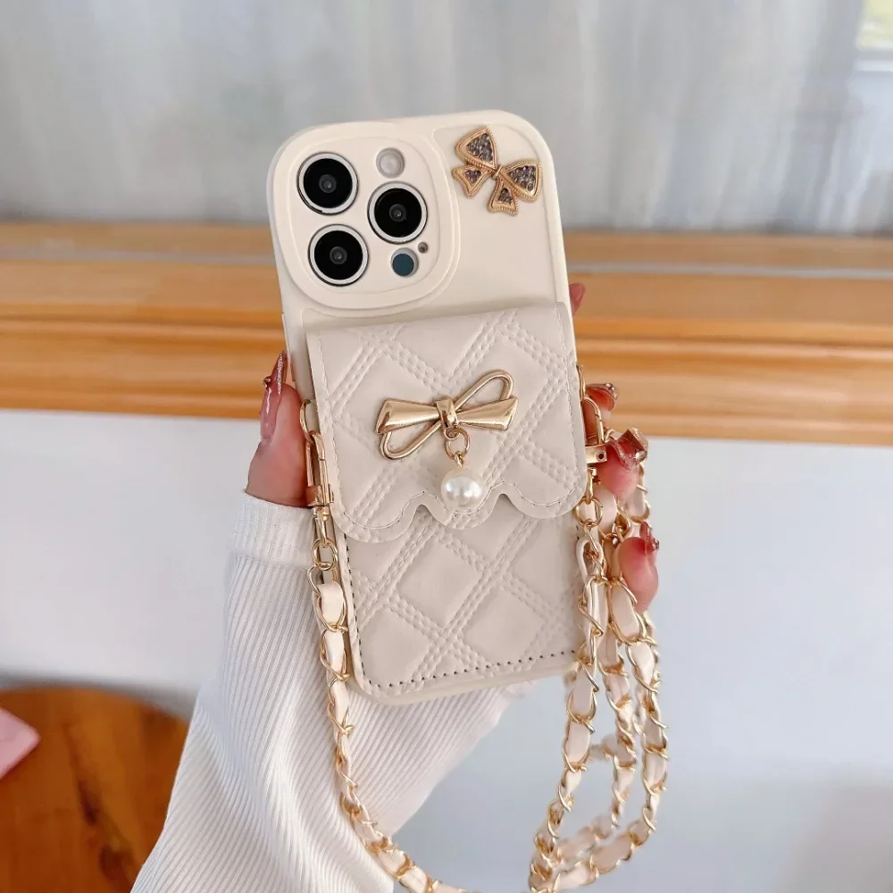 Leather Wallet Card Holder Phone Cover - 3D Bowknot Crossbody Card Holder Wallet