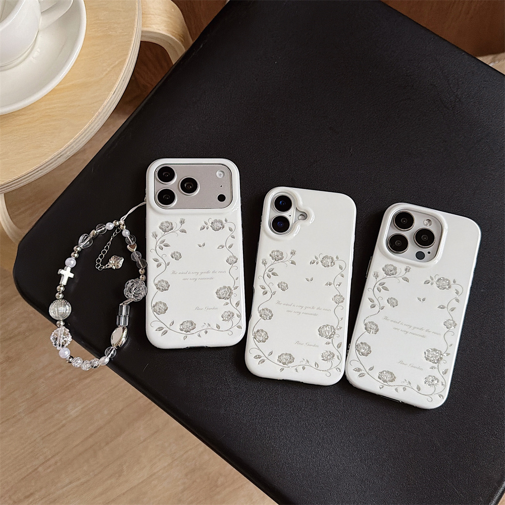Vintage Floral Pattern Soft Case - Vintage Silver Rose Garden Phone Case