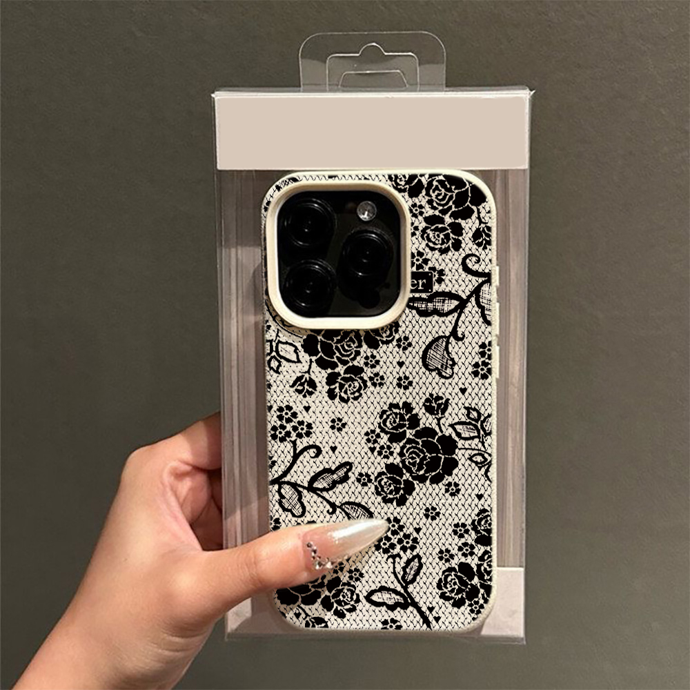 Elegant Black Lace Rose Floral - Vintage Floral Pattern Soft Case ulasan dan harga