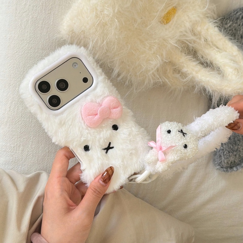 Cute cartoon White Fluffy fur  - Cute Cartoon Wrist Strap Silicone Case ulasan dan harga