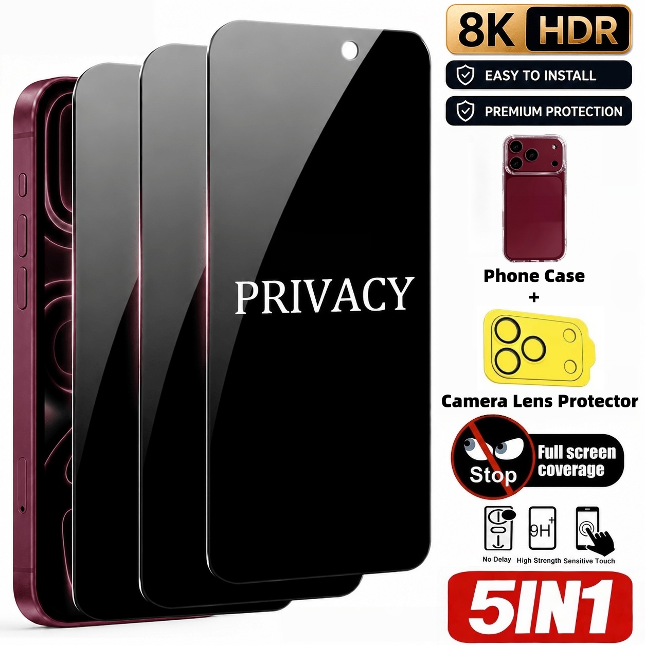 [5 Pcs Set] 3 Pcs Privacy Temp - Anti Spy Privacy Glass Case ulasan dan harga