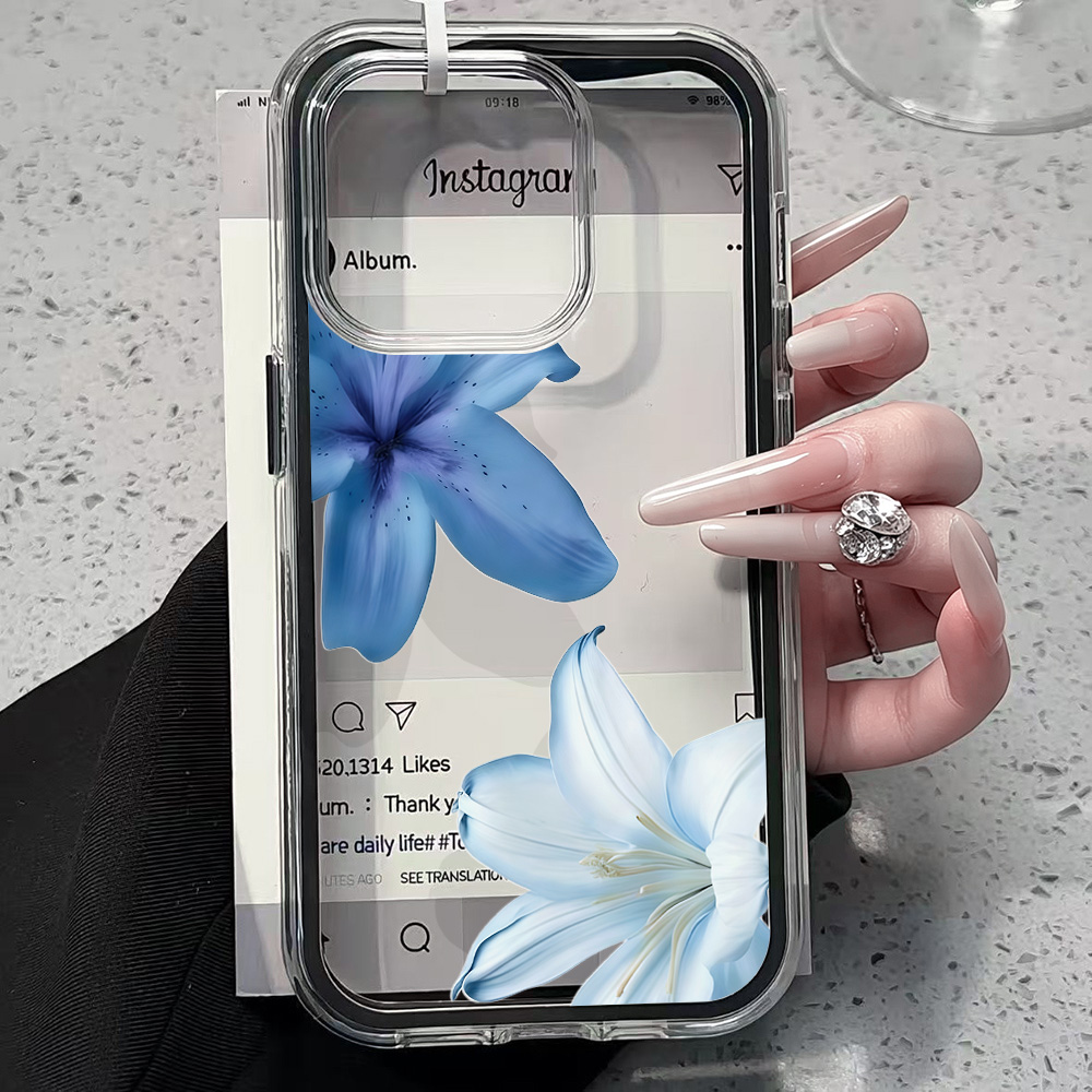 Blue Lily Flower Clear Phone C - Clear Shockproof Bumper Case ulasan dan harga