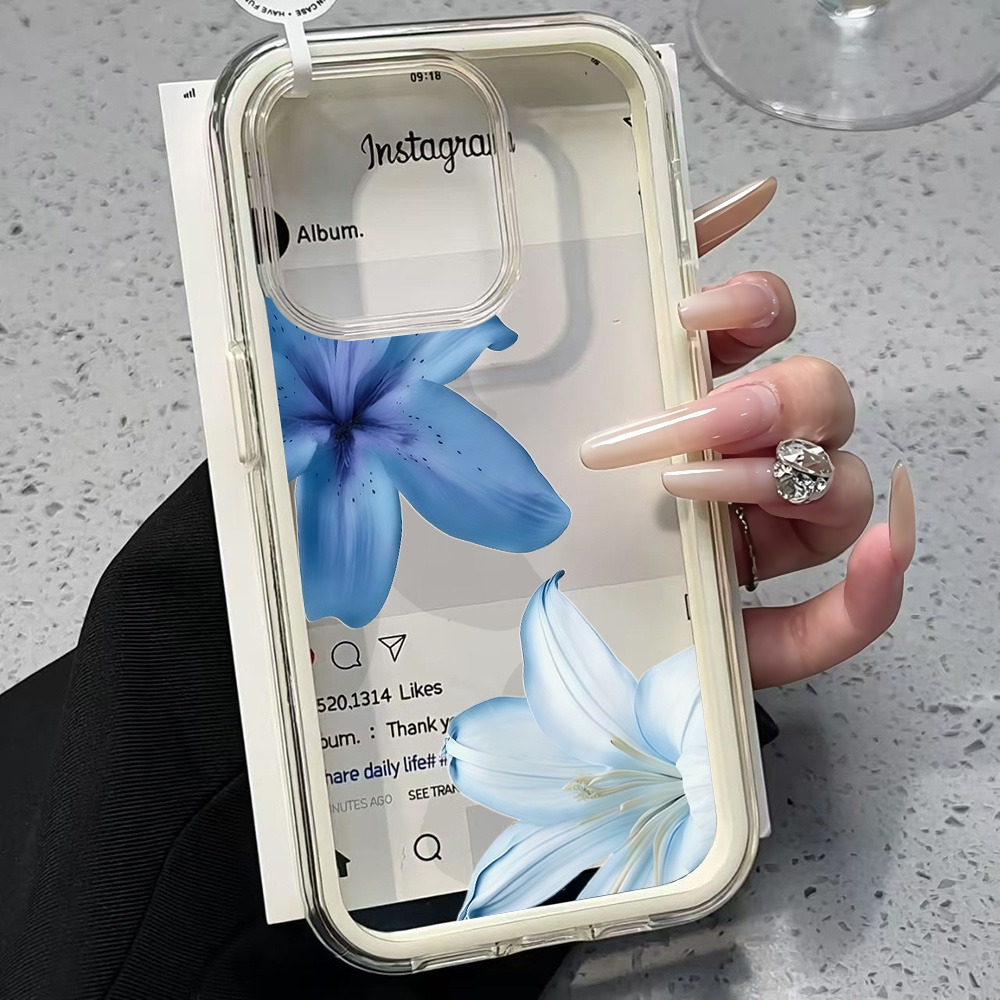 Blue Lily Flower Clear Phone C - Clear Shockproof Bumper Case ulasan dan harga