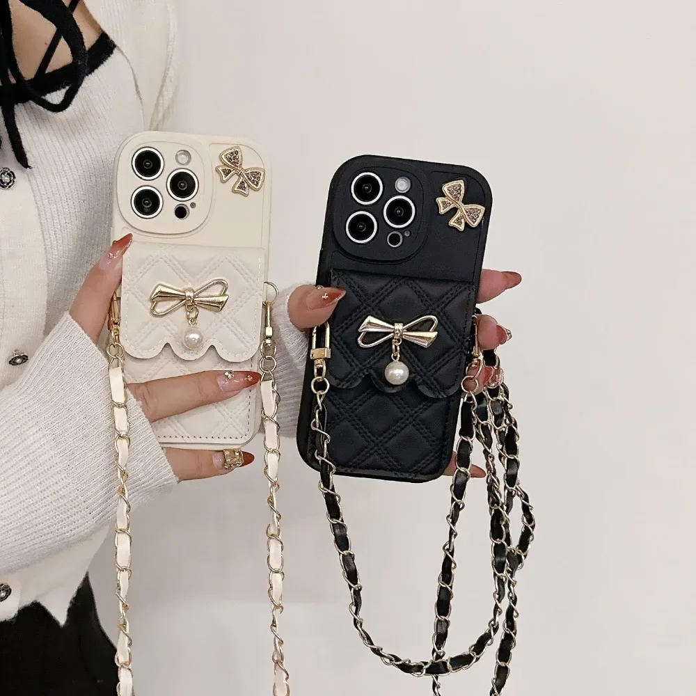 3D Bowknot Crossbody Card Hold - Leather Wallet Card Holder Phone Cover ulasan dan harga