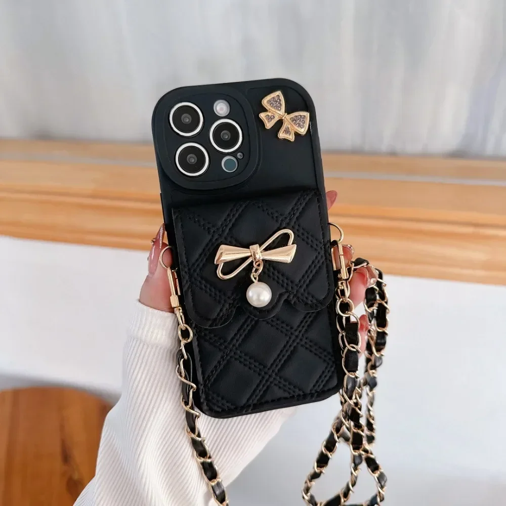 3D Bowknot Crossbody Card Hold - Leather Wallet Card Holder Phone Cover ulasan dan harga