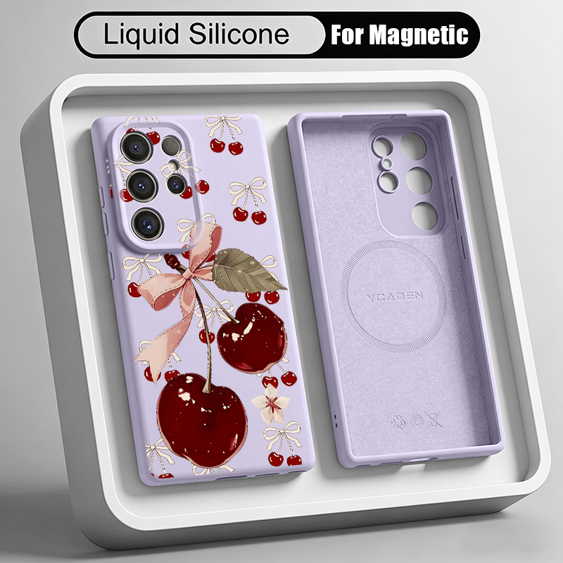 Cherry Pattern Liquid Silicone - Liquid Silicone Magnetic Phone Case ulasan dan harga