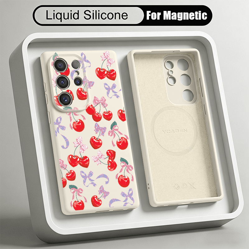 Cherry Pattern Liquid Silicone - Liquid Silicone Magnetic Phone Case ulasan dan harga