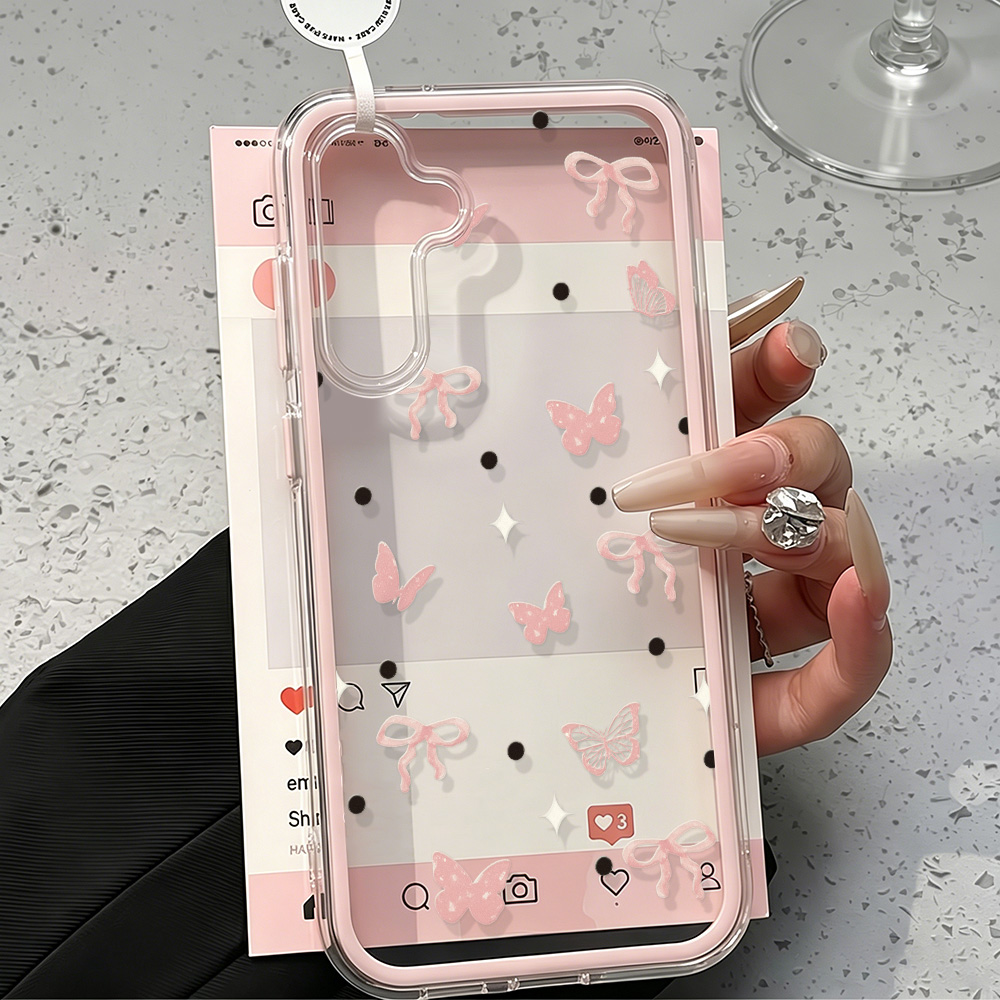 Cute Pink Bow Soft Phone Case  - Clear Shockproof Bumper Case ulasan dan harga