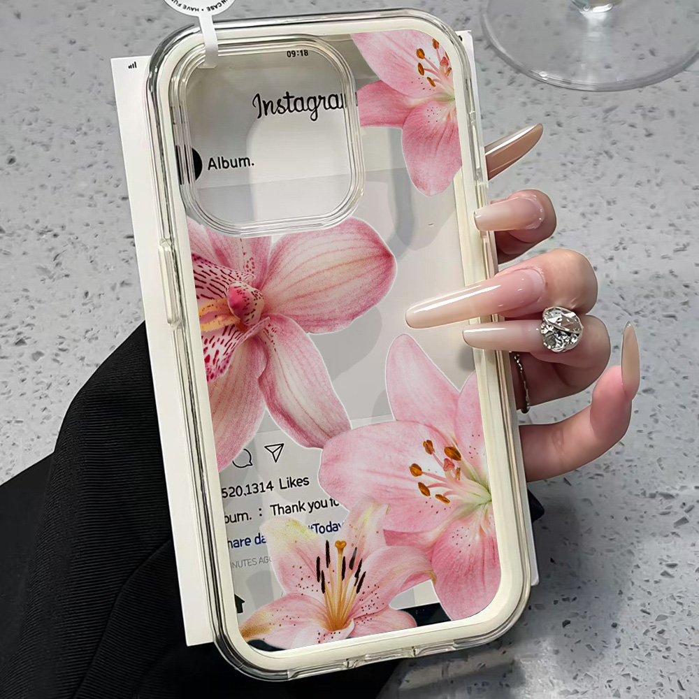 Pink Lily Flower Clear Phone C - Clear Shockproof Bumper Case ulasan dan harga