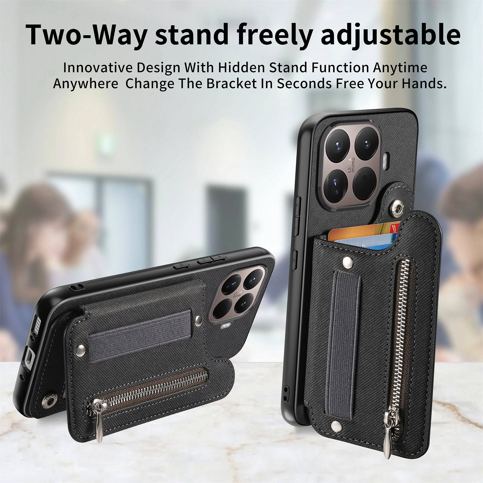 RFID Wrist Strap Zipper Wallet - Leather Wallet Card Holder Phone Cover ulasan dan harga