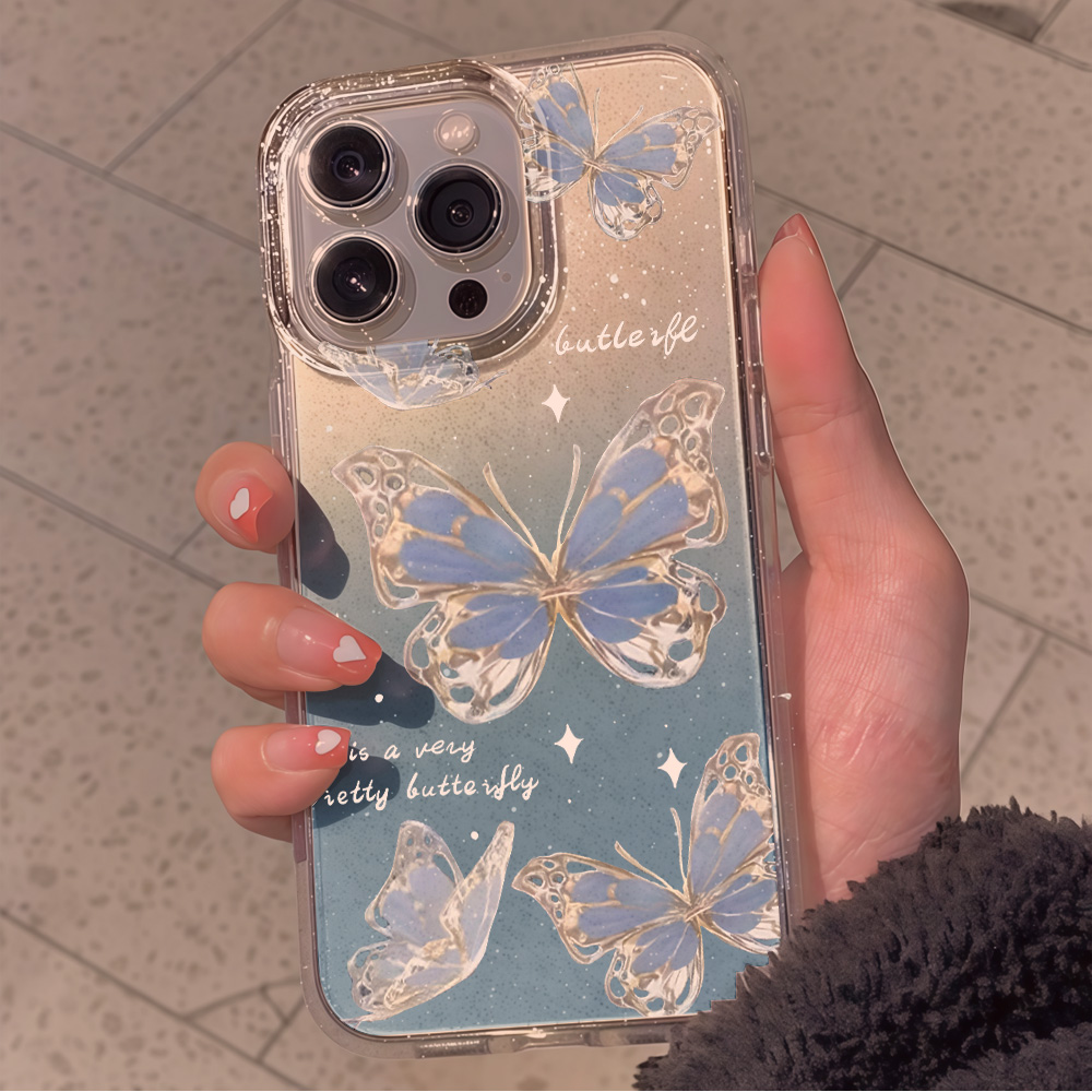 Luxury Blue Butterfly Clear Gl - Clear Shockproof Bumper Case ulasan dan harga